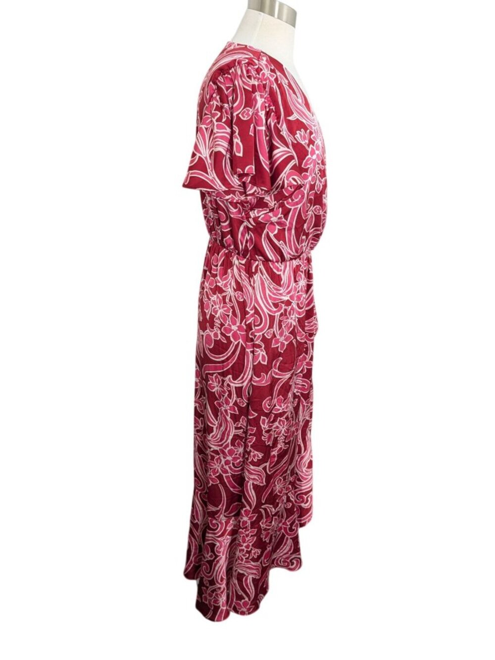 Nicole Miller New York Red Floral Wrap Midi Dress Size M Boho Cottage - Picture 11 of 16